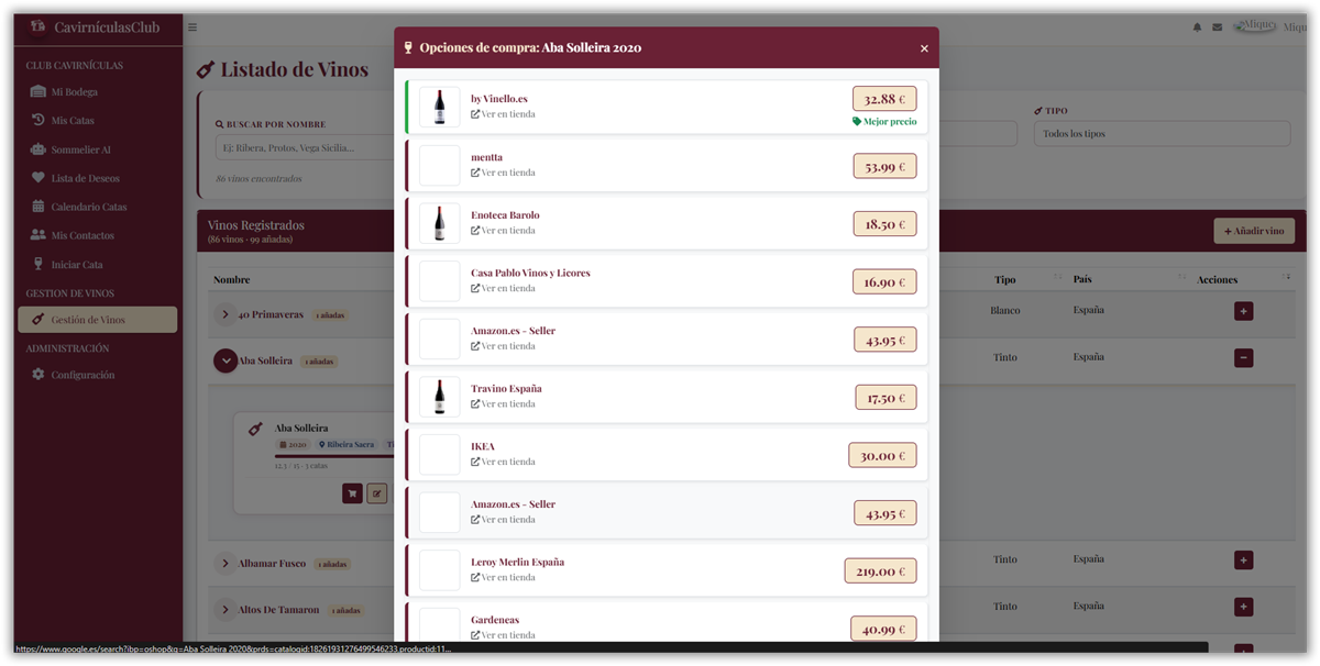 Comparador de precios y wishlist de Cavirnículas en escritorio