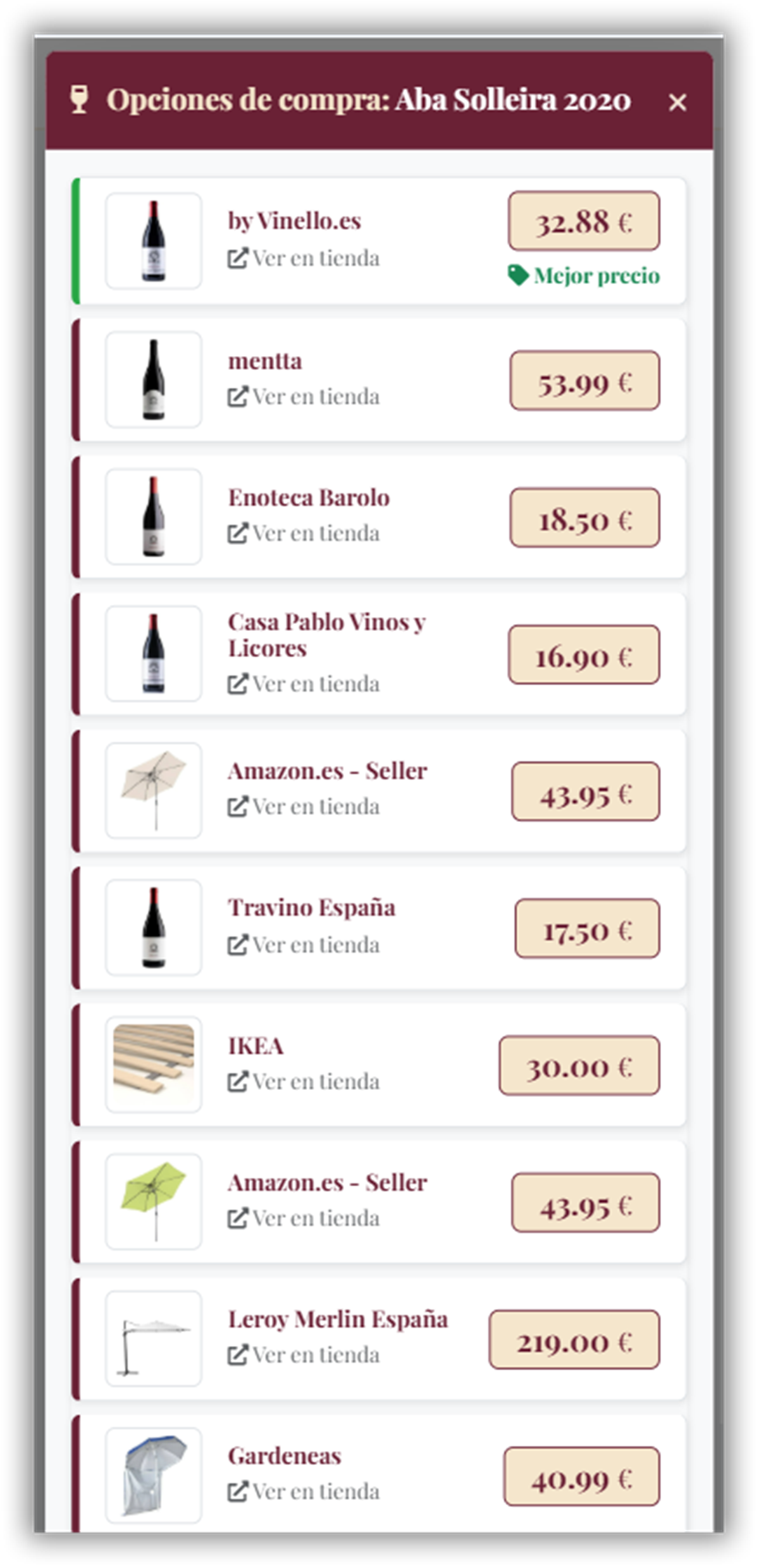 Comparador de precios y wishlist de Cavirnículas en móvil